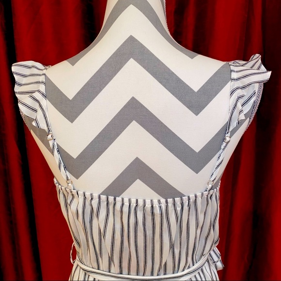 SOLD Navy Striped Ruffle Dress - Picture 4 of 6